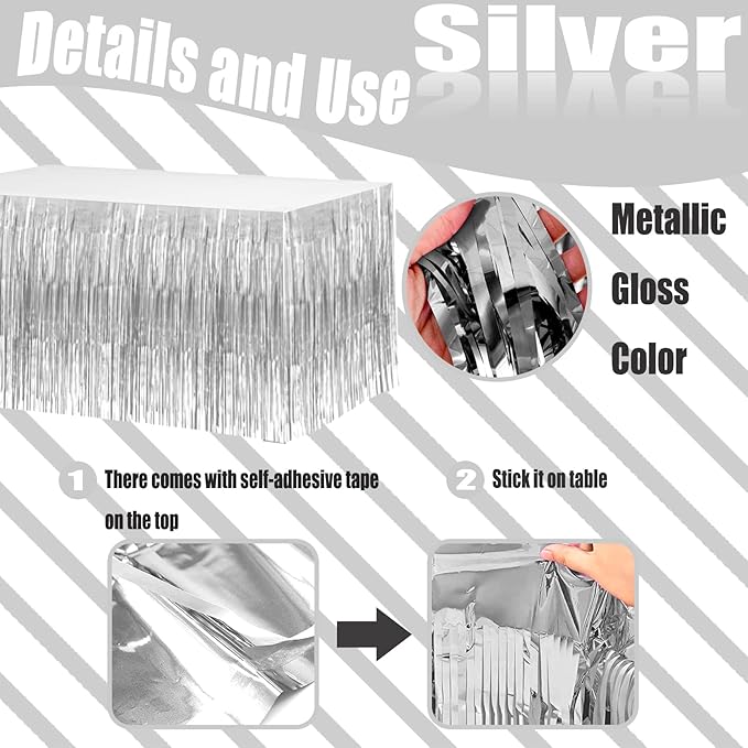 4 Pack 29x108 Inch Metallic Foil Fringe Tinsel Table Skirts - Image 3