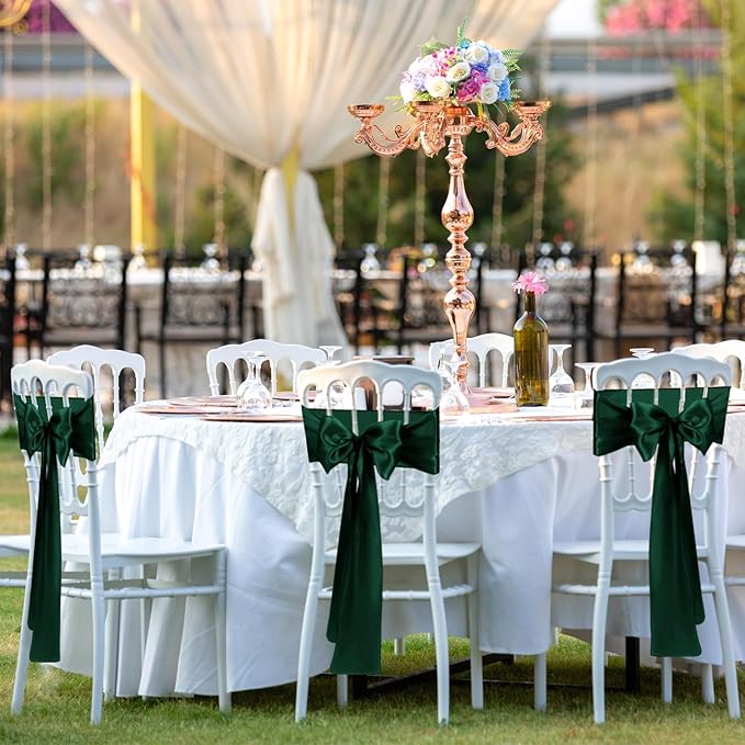 50 PCS Forest Green Satin Chair Sashes Bows Universal Chair Ribbon Ties Back - Image 6