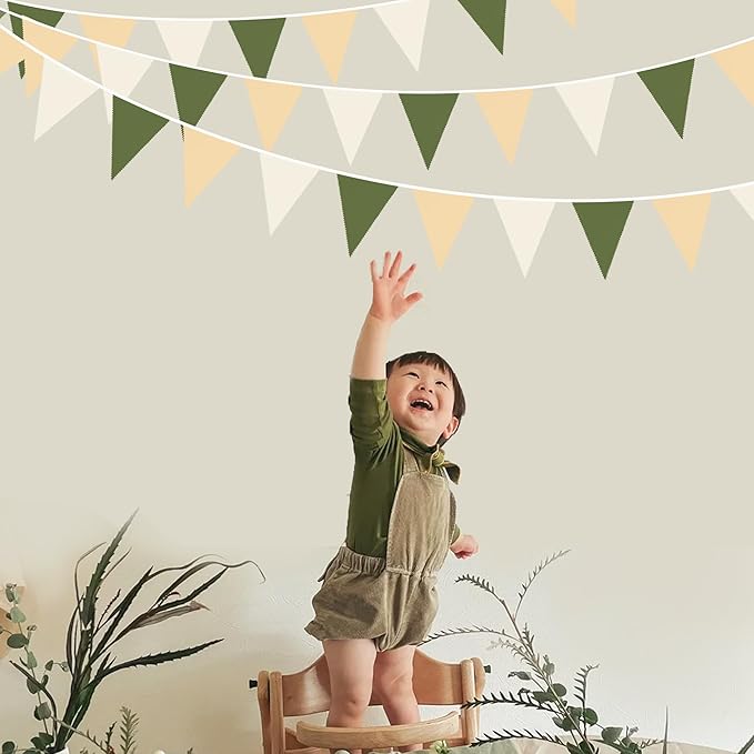 32Ft Sage Green Party Decorations Olive Green Tan Brown Cream Neutral Triangle - Image 4