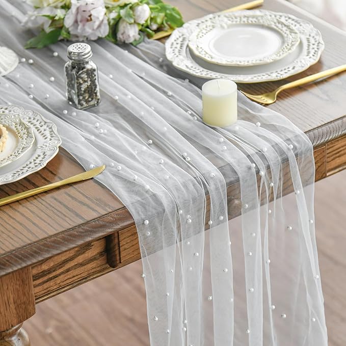 Artoid Mode 3PCS Pearl Gauze Table Runner 120 Inch 10FT, Seasonal Sheer Dining by ArtoidMode