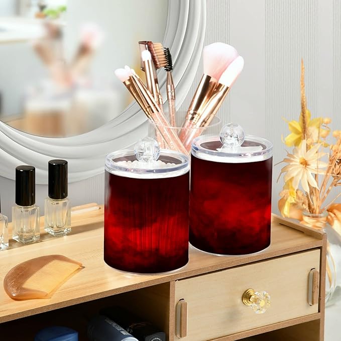 Gredecor 4 Pack Qtip Holder Clear Red Apothecary Jars - Image 6