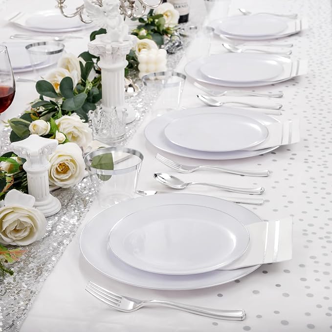 Festiva 176Pcs Silver Plastic Christmas Plates - Image 7