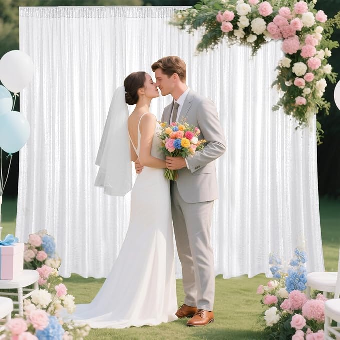 White Sequin Backdrop Curtain 4 Pieces 2FTx8FT Glitter Photography Backdrop - Image 3