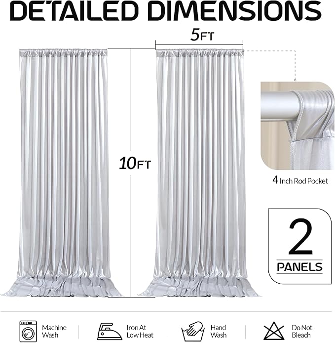 Silver Satin Backdrop Curtains 2 Panels - Image 6