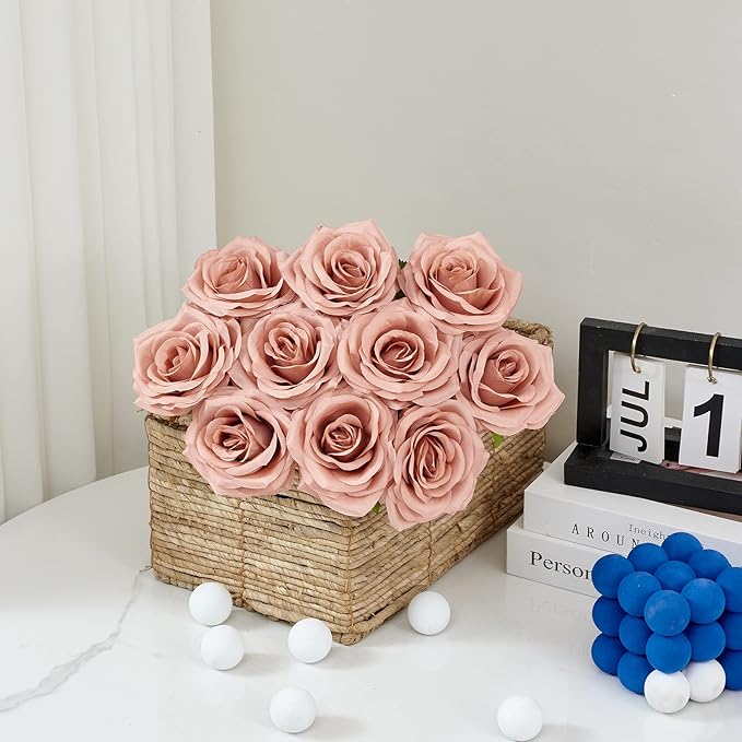 Artificial Rose 10pcs Open Flower Bouquet Faux Rose Stems - Image 3