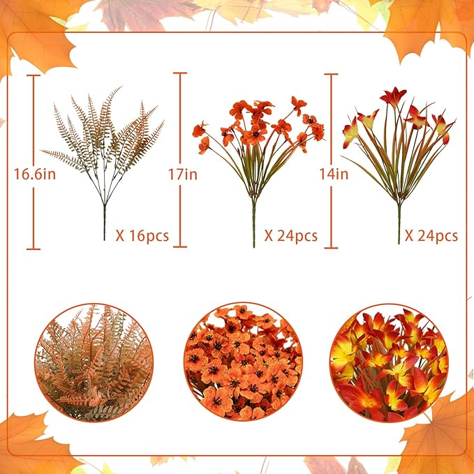 64Pcs Fall Flowers Outdoor Faux Fall Flowers Plants UV Resistant Autumn - Image 6