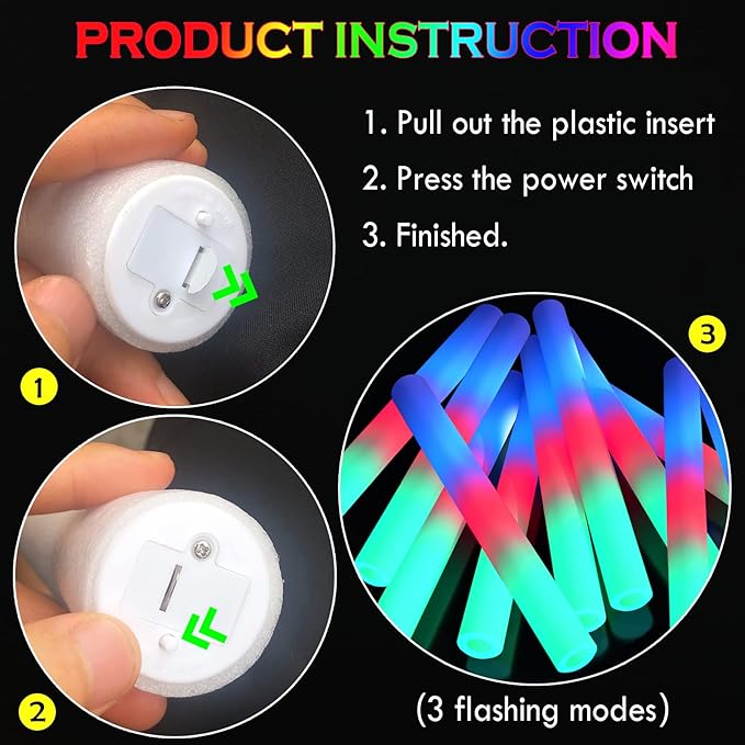 35 Pcs Foam Glow Sticks Bulk, LED Light Up Foam Sticks, Glow in the Dark Party - Image 3