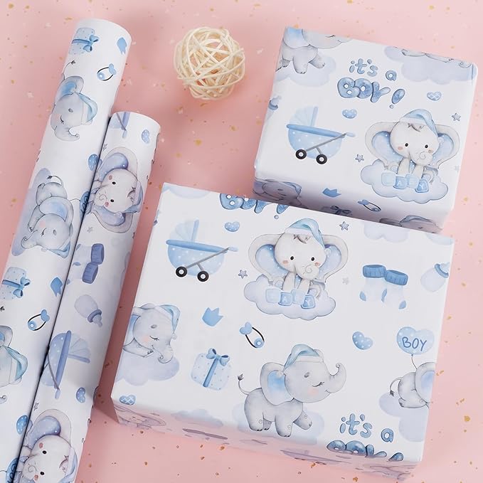 Aimyoo Blue Baby Shower Wrapping Paper Roll - Image 4