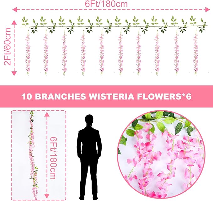 Wisteria Artificial Flowers Garland，10Pcs Total 60ft Silk Fake White Wisteria - Image 2