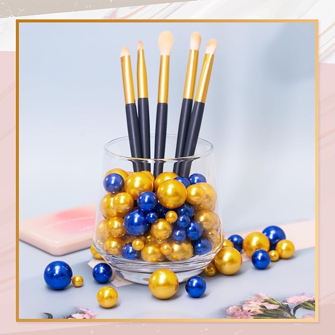 300Pcs Vase Filler Blue and Golden Yellow No Hole Faux Pearl Beads - Image 5