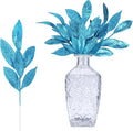 GREENTIME 12 Pack Artificial Blue Glitter Leaves 13" Fake Christmas Picks by Greentime