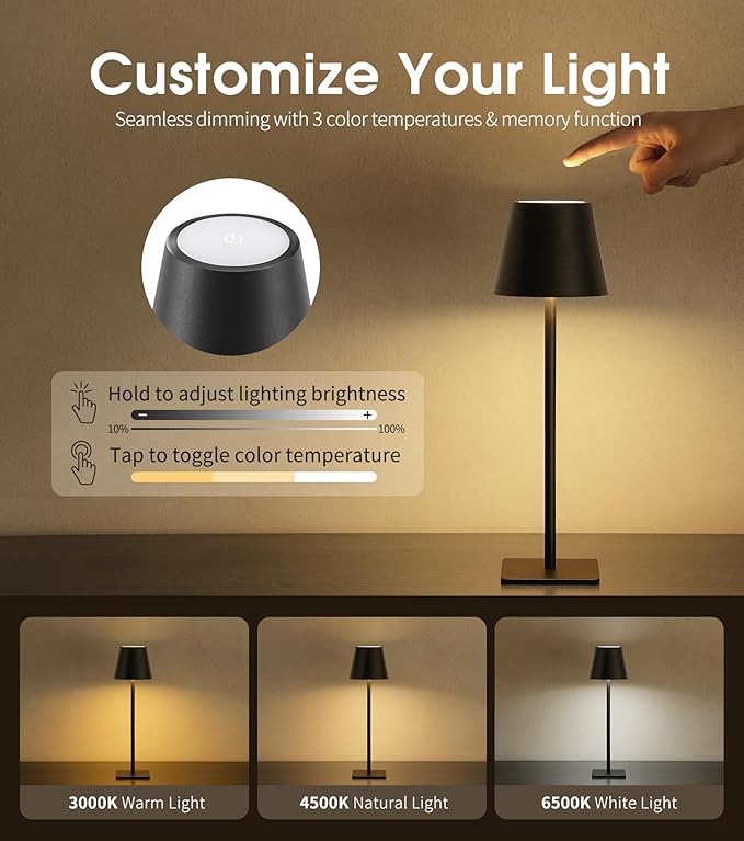 UME 3 Pack Cordless Table Lamp, Battery Operated Lamp - Image 3