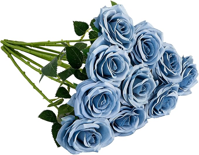 Artificial Rose 10pcs Open Flower Bouquet Faux Rose Stems by IUKnot