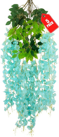 5 Pack Teal Wisteria Hanging Flowers, 3.44 Ft Fake Hanging Flowers, Artificial by ZEBMOON
