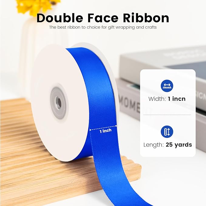 Double Faced Royal Blue Satin Ribbon, Wedding Decor, Bow Making, Gift Package - Image 2