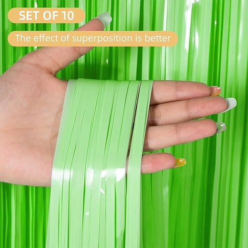 10 Pack Green Foil Curtain Backdrop 3.2ft x 8.2ft Macaron Tinsel Foil Fringe - Image 2