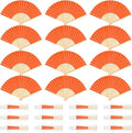 12 Pieces Orange Hand Held Bamboo Folding Fans Paper Fans Handheld by Bringsparkletoeverydaylife