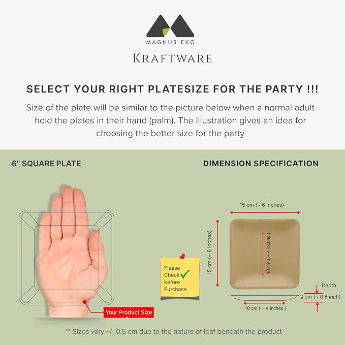 magnus EKO Kraftware | 6 Inch Square Plates 50 Pcs | Disposable Plates | Like - Image 2