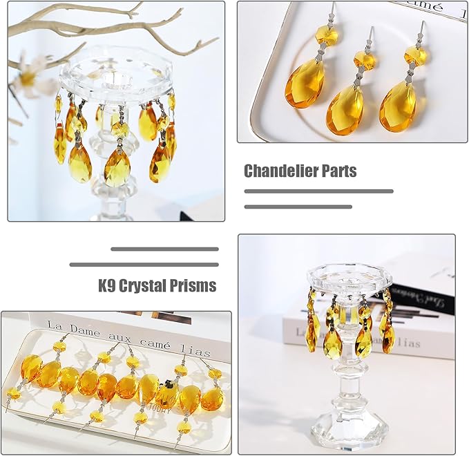 10pcs Crystal Prisms Chandelier Yellow Ornament Pendants Rainbow Maker 38mm - Image 2