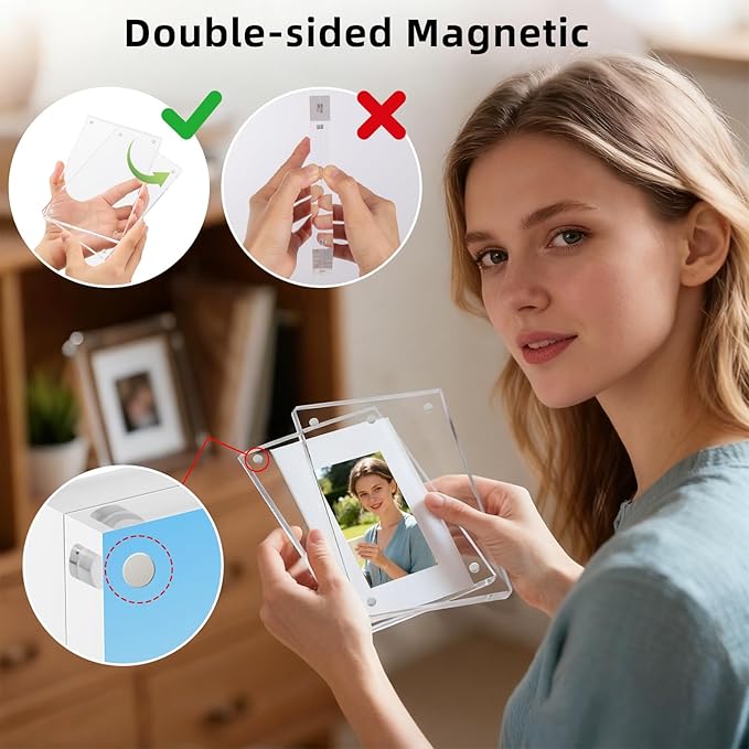Magnetic Acrylic Picture Frame 4x6 – Clear Lucite Double-Sided Frameless Photo - Image 3