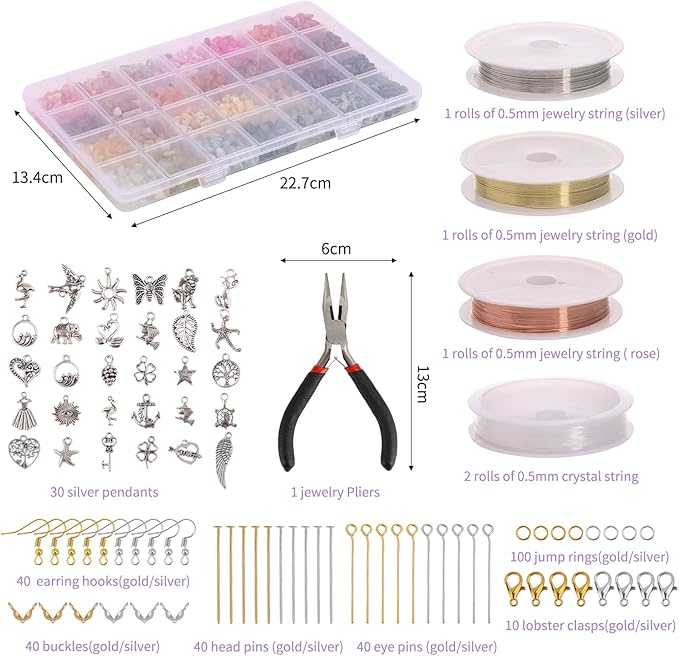 QUEFE 1800pcs 56 Colors Crystal Beads, Ring Making Kit, Gemstone Chip Beads - Image 2
