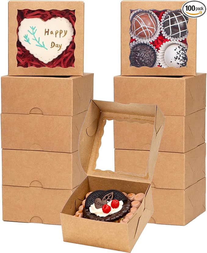 100-Pack 4x4x2 InchesBrown Bakery Boxes by Unknown