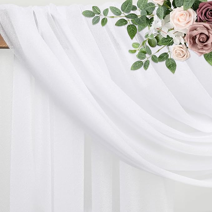 Wedding Arch Draping Fabric 1 Panel 28.7" x 20FT White Sheer Chiffon Backdrop - Image 4