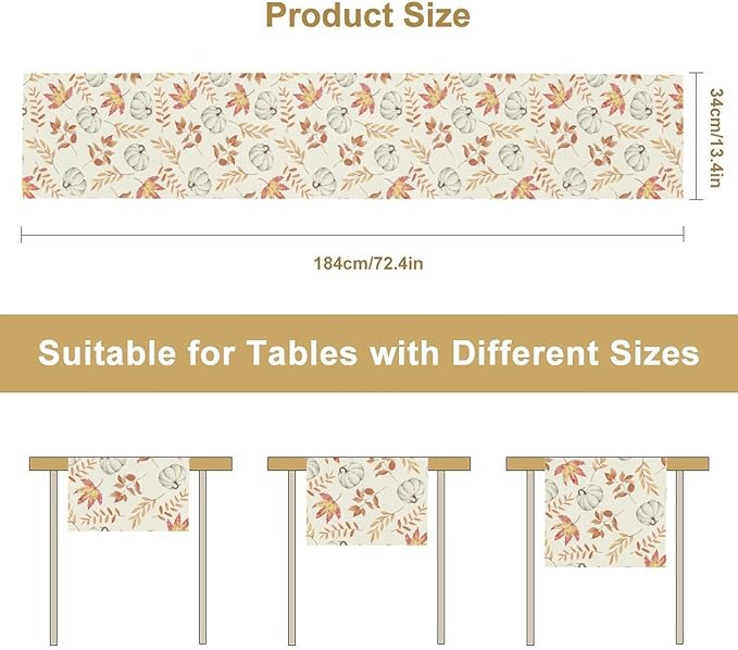 Pumpkin Leaves Table Runner, Seasonal Autumn Thanksgiving Kitchen Dining Table - Image 7
