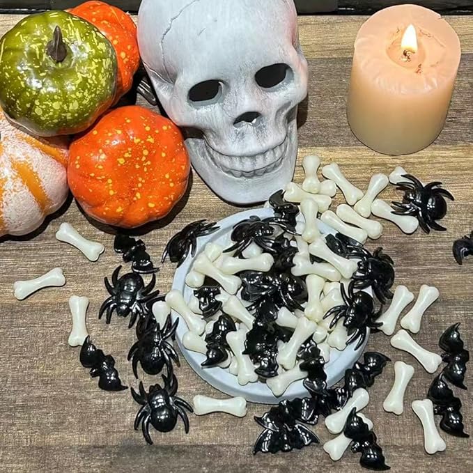 HappyFiller Halloween Decoration 450 PCS Black Mini Acrylic Spiders Bat Mix - Image 4