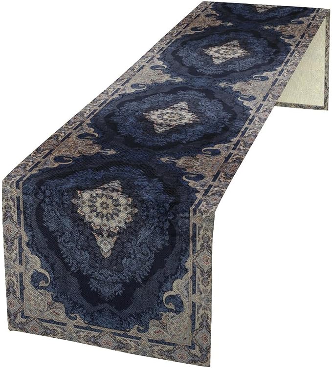 Vintage Boho Floral Table Runner, Rustic Country Farmhouse Dark Blue Grey Retro by Unknown