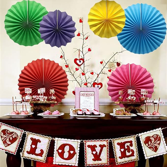 Colorful Hanging Paper Fans Decoration Round Pattern Paper Garlands Set - Image 3