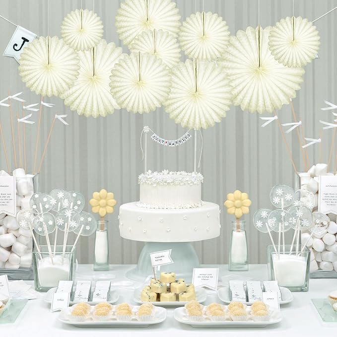 20 Pcs Cream White Hanging Paper Fan, Hanging Honeycomb Round Paper Fans - Image 4