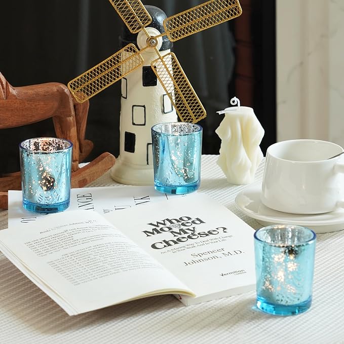 Homemory 12 Pcs Blue Votive Candle Holders, Mercury Glass Candle Holder - Image 5