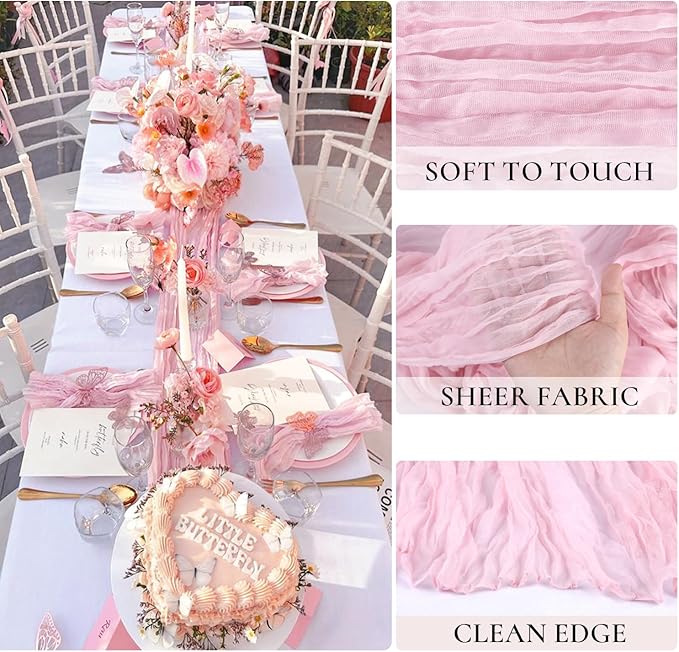 3 Pack Light Pink Cheesecloth Table Runner Gauze Table Runner Rustic Sheer - Image 3