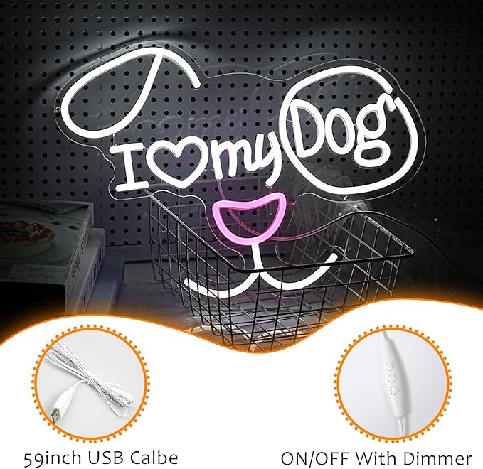 I Love My Dog Neon Sign for Wall Decor Funny Dog Neon Light Powered by USB - Image 3