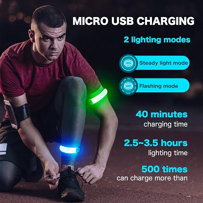 LED Armband Running USB Rechargeable, High Visibility Wristband - Image 2