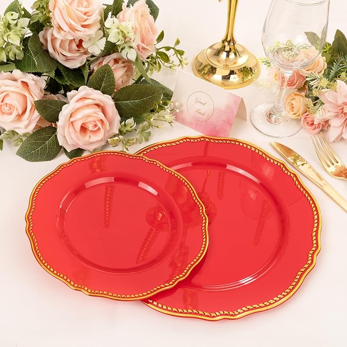 Hioasis 60pcs Red Plastic Plates - Image 9