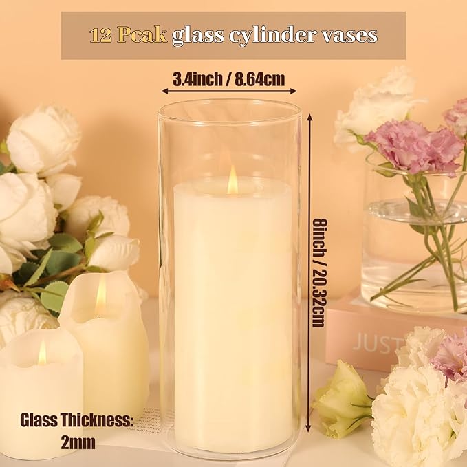 12Pcs Glass Cylinder Vases 8 Inch Tall Clear Flower Vases - Image 6