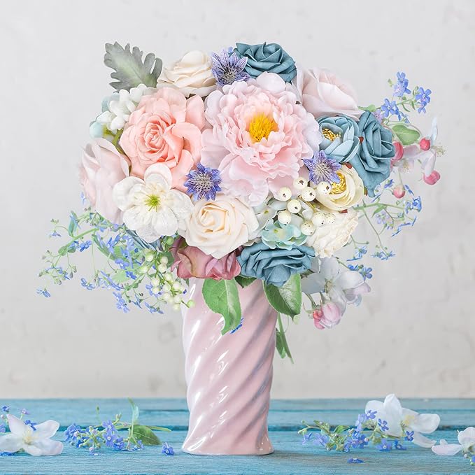 AmyHomie Blue Pink Artificial Flowers Combo Silk Mix Peony Rose Hydrangea Daisy - Image 2