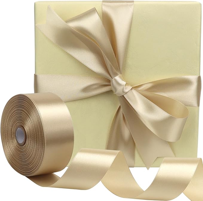 Champagne Solid Satin Ribbon 1-1/2 Inch 50 Yards Solid Polyester Fabric Ribbon - Image 5