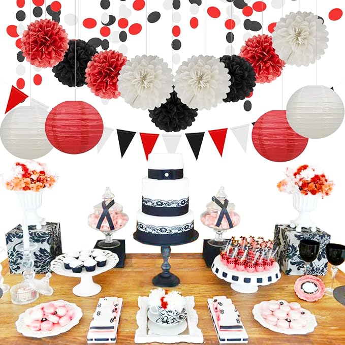 White Red Black Party Decorations - Image 4