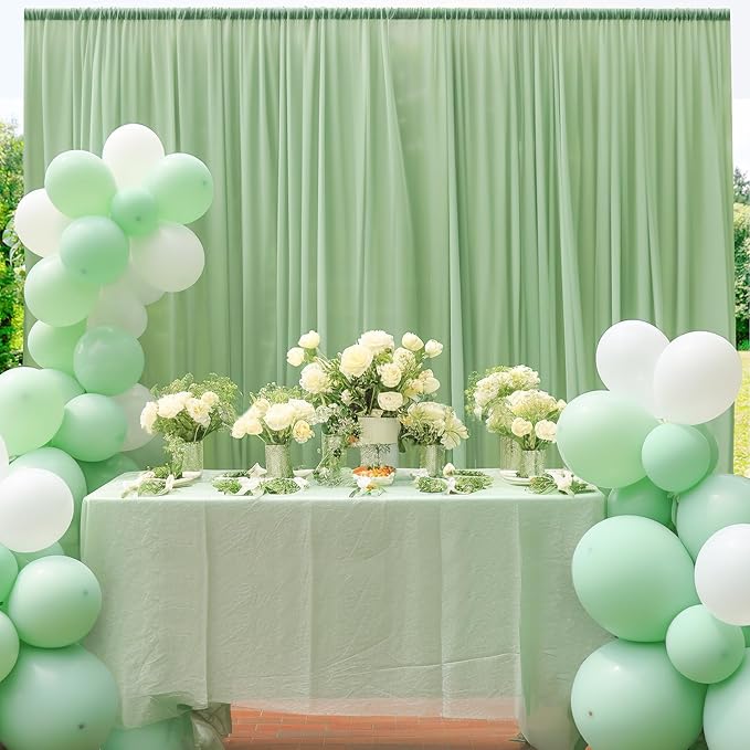 10x10 Green Tulle Backdrop Curtains - Image 6