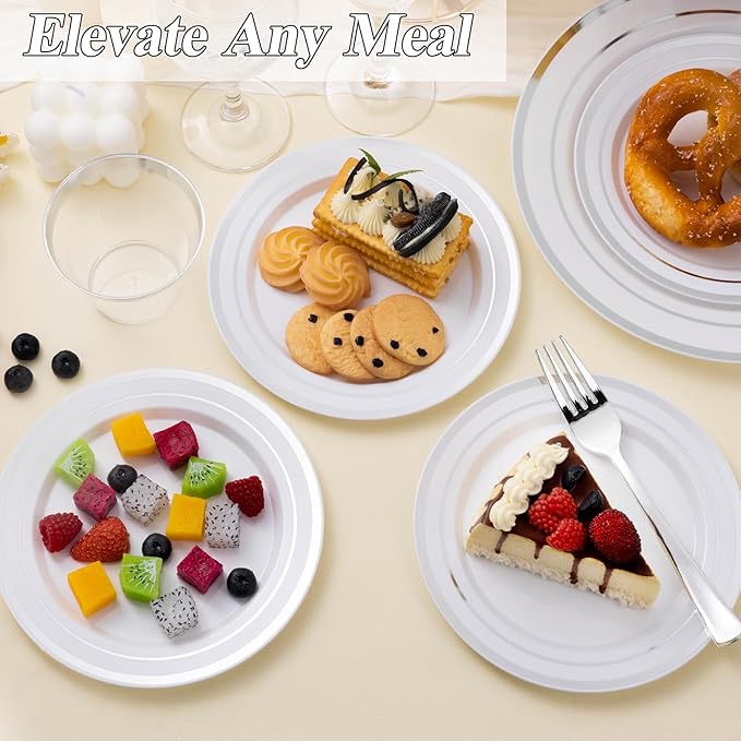 200PCS Silver Plastic Plates Set, 100 10.25 inch Dinner Plates and 100 7.5 inch - Image 6