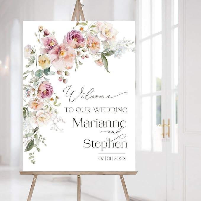 Personalized Wedding Welcome Sign, Flowers Wedding Welcome Sign, Wedding by ALICEBIN