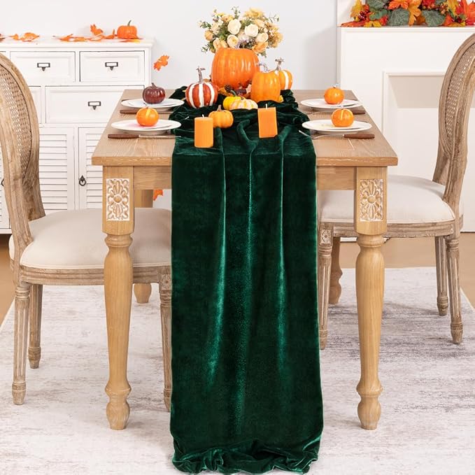 Emerald Green Velvet Table Runner Fall Thanksgiving Table Runner 20 x 120 Inch - Image 2