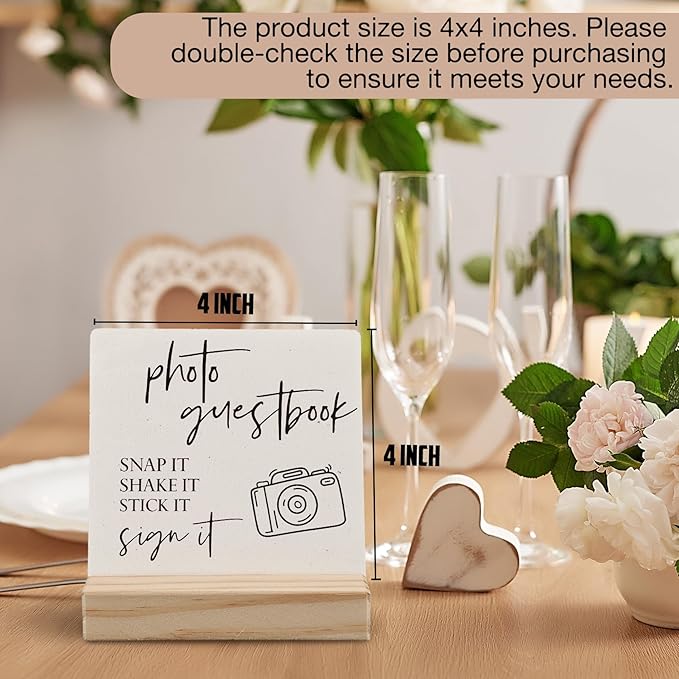 Wedding Guest Book Desk Decor 4x4 Inch, Photo Guest Book Sign Wood Plaque - Image 5