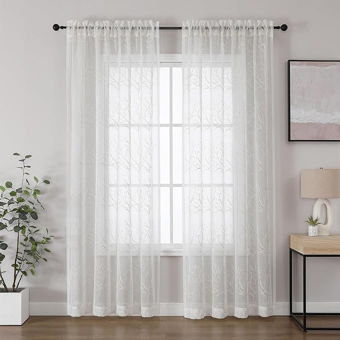 VISIONTEX Sheer Curtains 63 inch Length 2 Panels Set, Decorative Beige Coral - Image 2