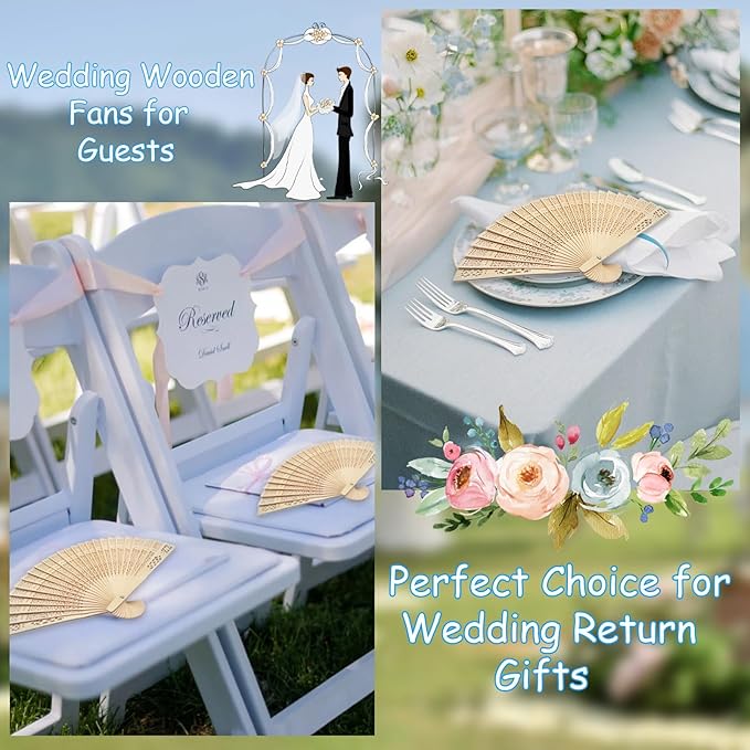 100Pcs Wedding Fans Personalized Folding Hand Fans Custom Sandalwood Wedding - Image 4