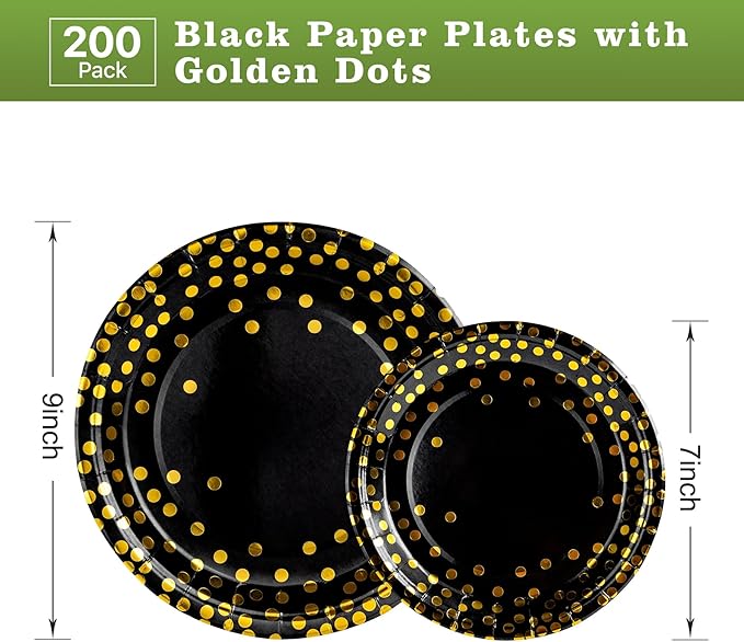 Lullaby 200PCS Black Paper Plates, Disposable Graduation Plates - Image 2