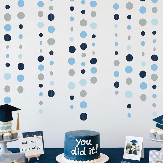 Dusty Blue Party Decorations Navy Blue Circle Dots Garland Gray Blue Hanging - Image 5